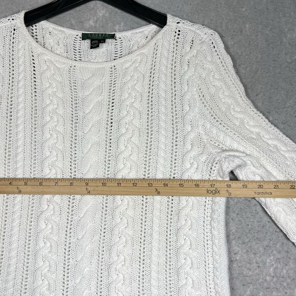 Lauren Ralph Lauren Round Neck Cable Knit Sweater Women’s Large Petite PL White - Picture 5 of 9